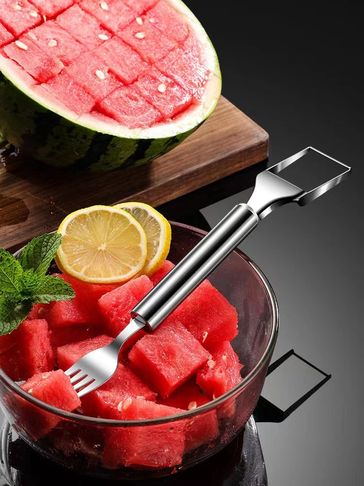 Watermelon Slicer Watermelon Cutter 2-in-1 Melon Cutter Stainless Steel Fruit Fork