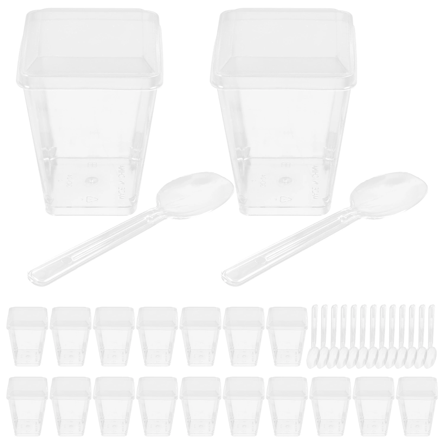 50 Sets Dessert Cups with Lids and Spoons Plastic Trapezoid Parfaits Tiramisu Cups