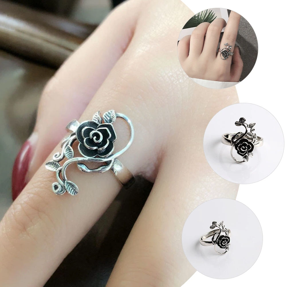 Retro Rose Ring Vintage Flower Ring Jewelry Decorative Rose Flower Ring Open Ring for Girl