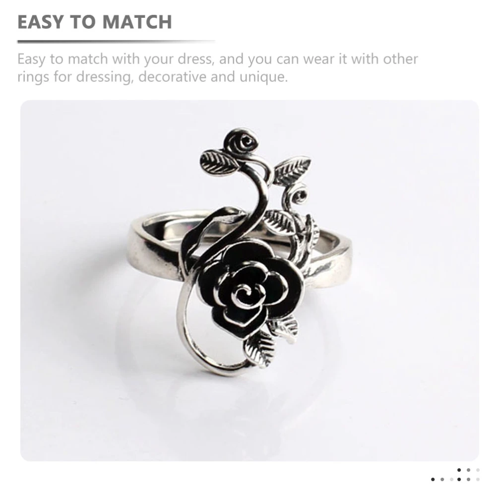 Retro Rose Ring Vintage Flower Ring Jewelry Decorative Rose Flower Ring Open Ring for Girl