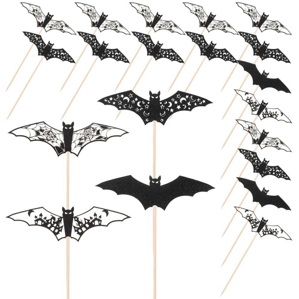 24pcs Cake Decorations Spooky Cupcake Topper Bat Cupcake Decor Party Supplies