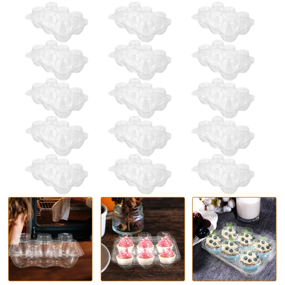 15pcs Transparent Cupcake Box Multi-grid Cupcake Storage Container Muffin Cupcake Carrier