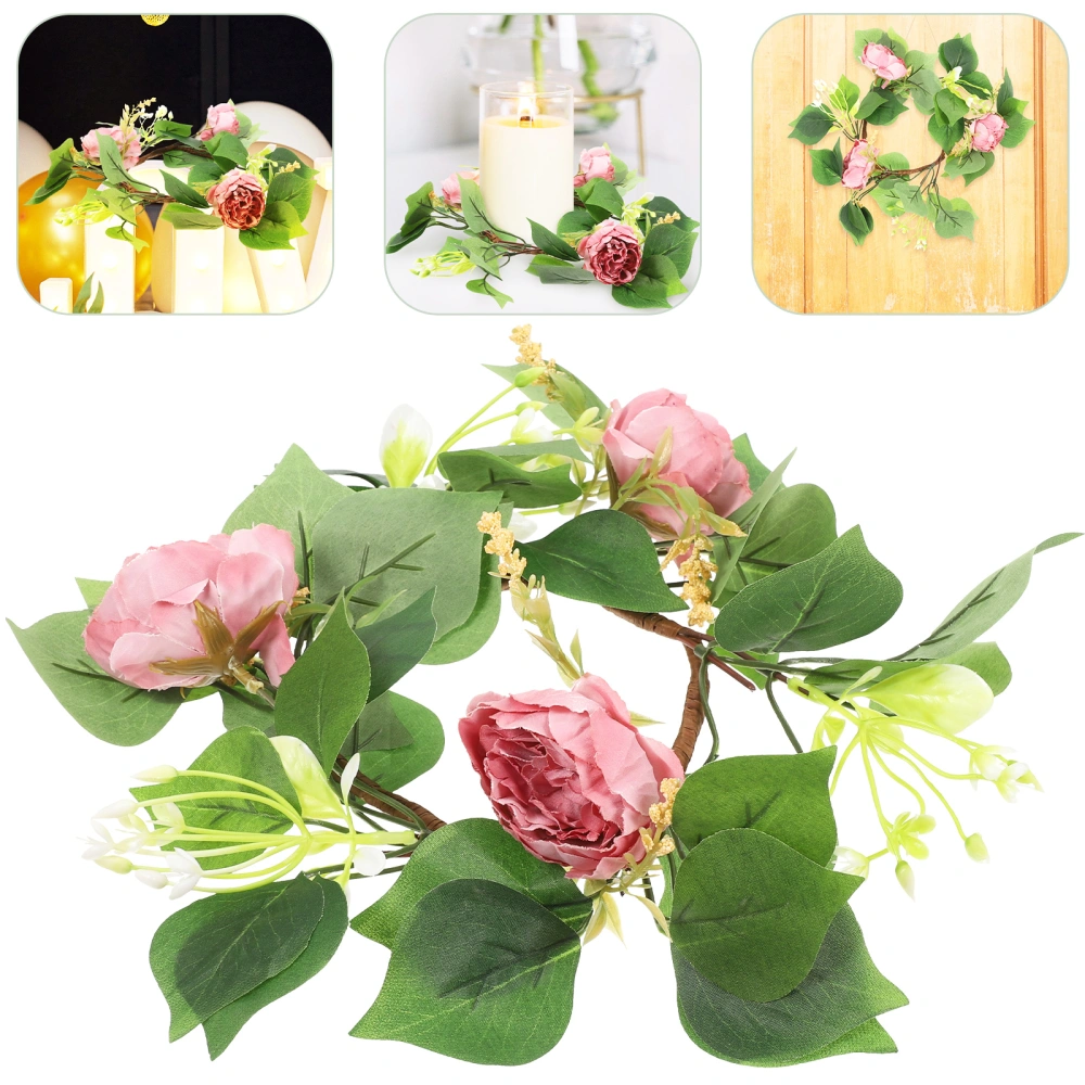 Candle Ring Wreath Artificial Flower Leaf Candle Ring for Wedding Table Party Home Decor