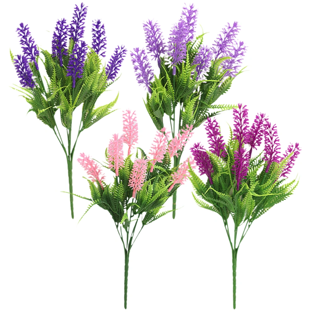 4Pcs Fake Lavender Plant Lifelike Lavender Stem Flower Bouquet Flower Arrangement Decors