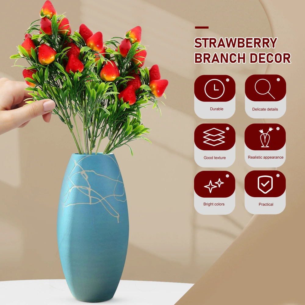 3pcs Artificial Strawberry Plants Artificial Strawberry Stem Decors Fake Fruit Branch Vase Filling Decor