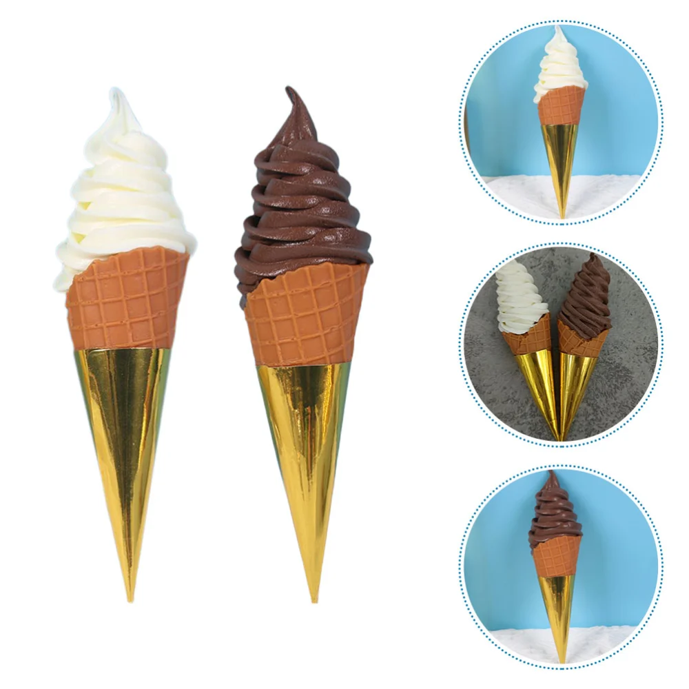 2pcs Ice Cream Cone Props Simulation Ice Cream Props Dessert Shop Display Props