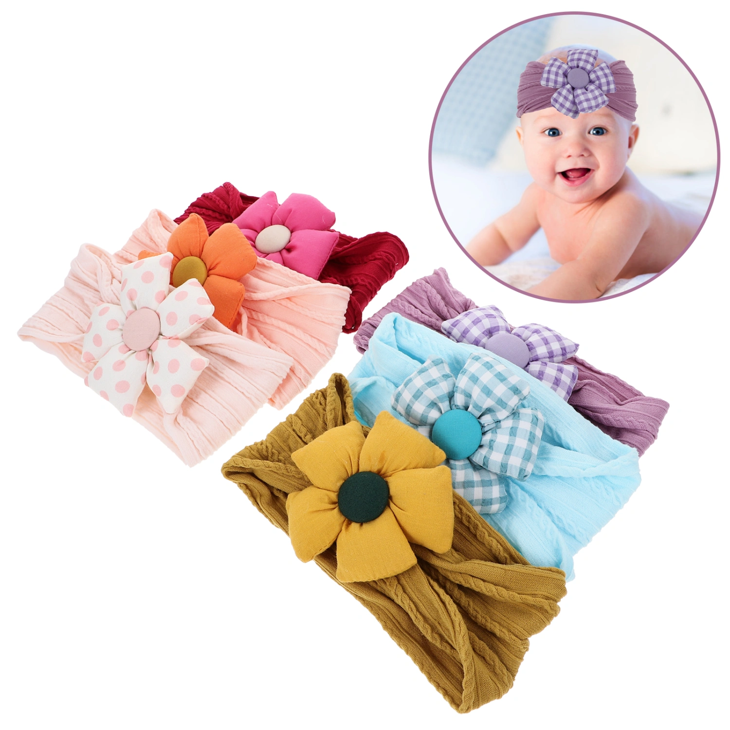 6 pcs Baby Girl Elastic Headband Newborn Girl Flower Headbands Infant Headband for Toddler
