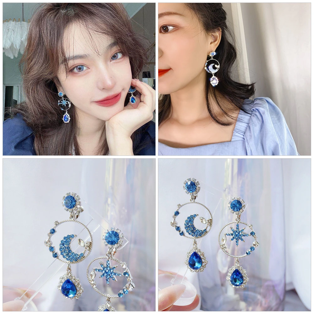 1 Pair Asymmetric Long Dangle Earrings Moon Star Asymmetric Earrings Women Drop Earrings