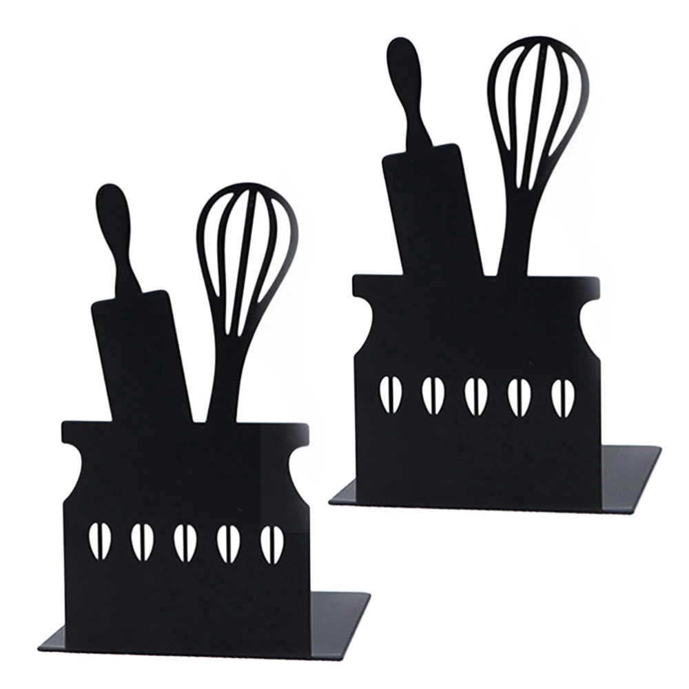 2Pcs Metal Bookends Kitchen Utensil Shaped Bookends Novelty Book Stands Desktop Bookends Decors