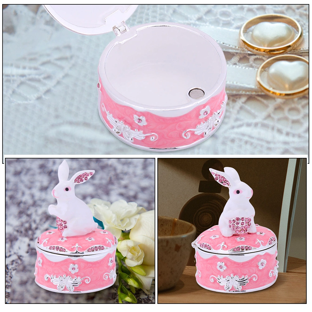 Enamel Rhinestones Bunny Jewelry Box Shiny Rhinestone Bunny Trinket Box Animal Trinket Jewelry Box