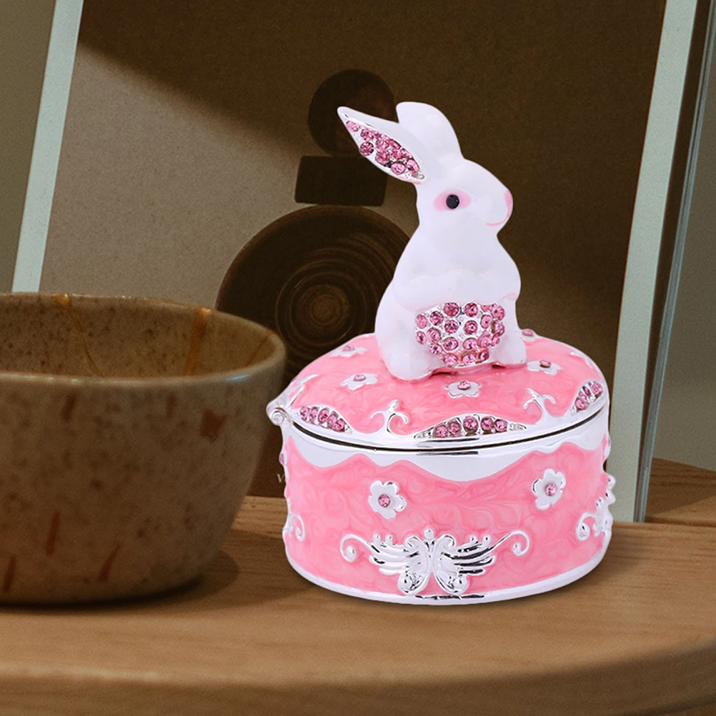 Enamel Rhinestones Bunny Jewelry Box Shiny Rhinestone Bunny Trinket Box Animal Trinket Jewelry Box