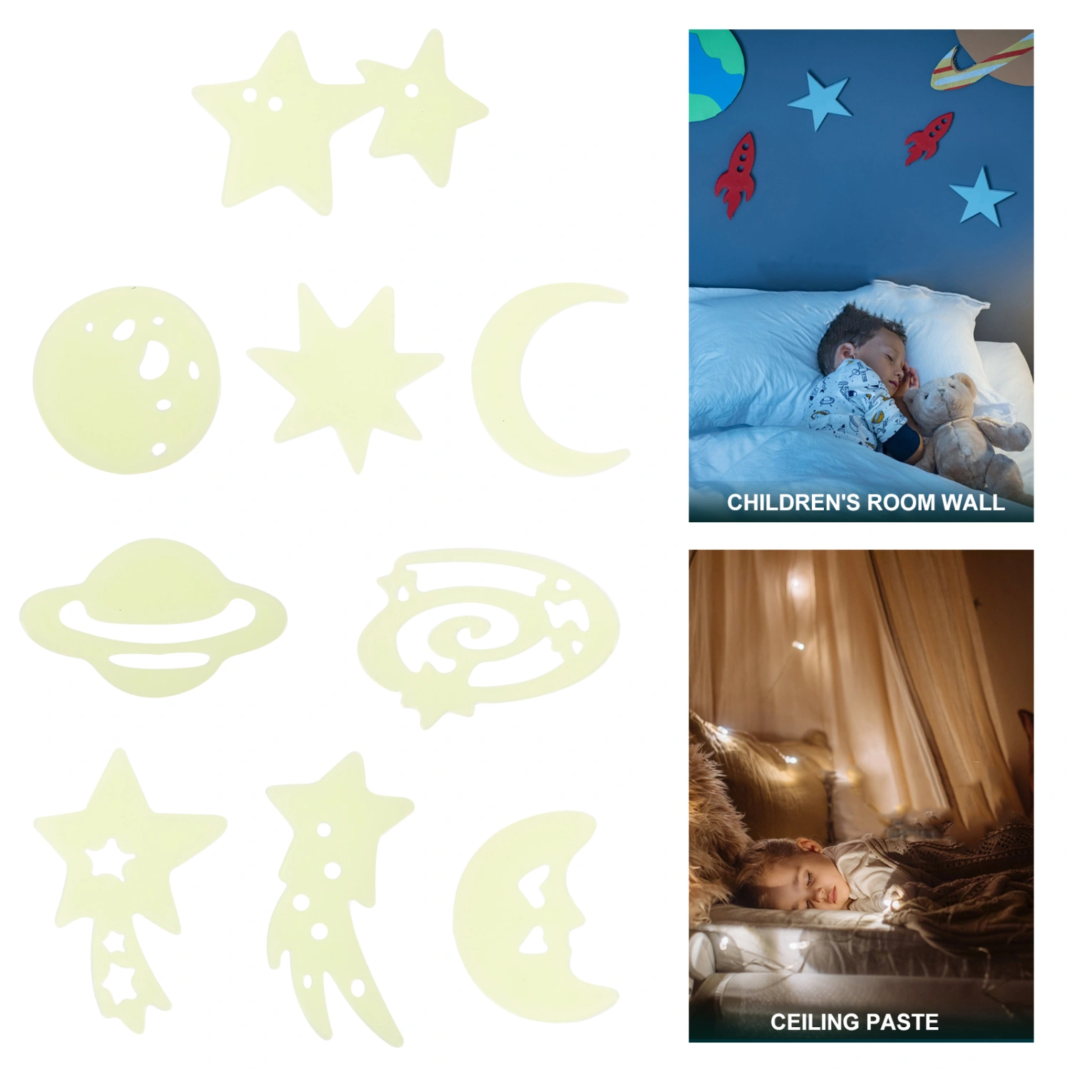 1 Pack Glowing Stars Stickers Moon Spaceship Wall Stickers Luminous Wall Decals Room Decors