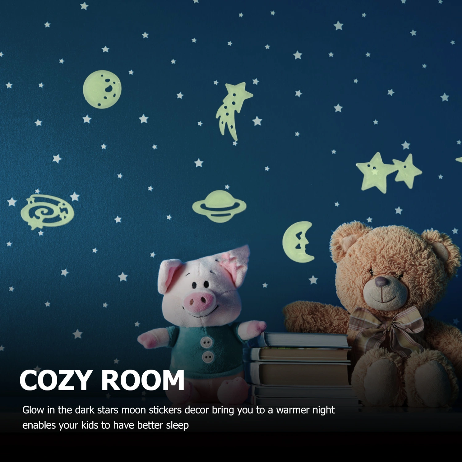 1 Pack Glowing Stars Stickers Moon Spaceship Wall Stickers Luminous Wall Decals Room Decors