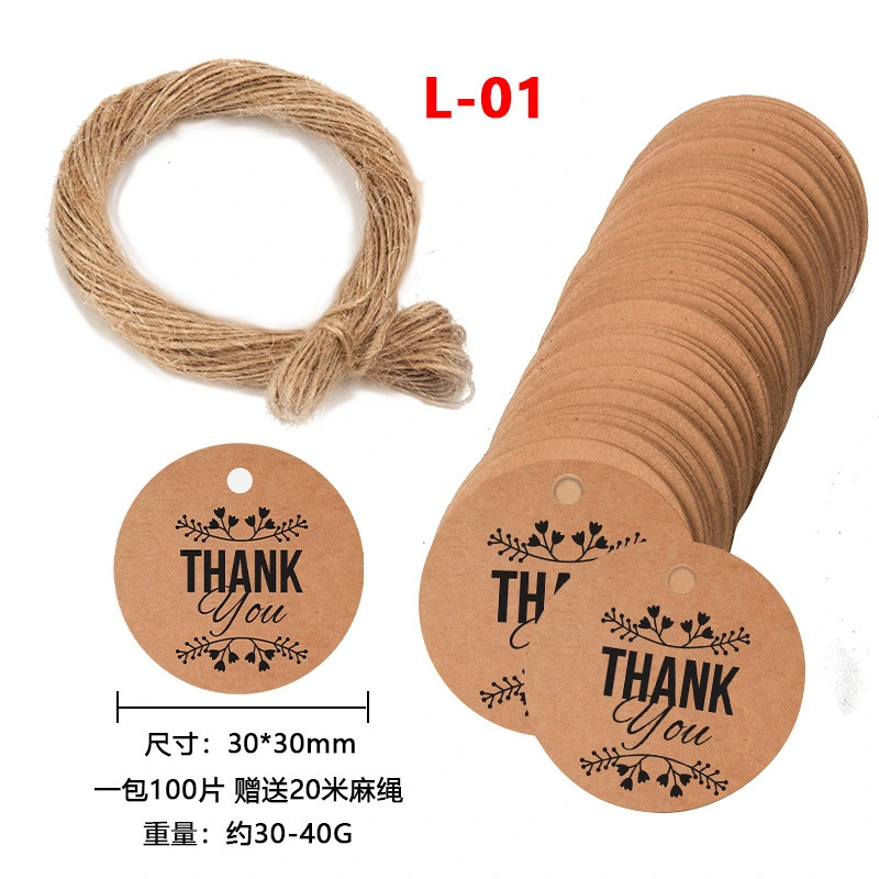 200pcs Kraft Paper Labels Circle-shaped Blank Hanging Tags Gift Tags Thank You Printed Tag For Diy