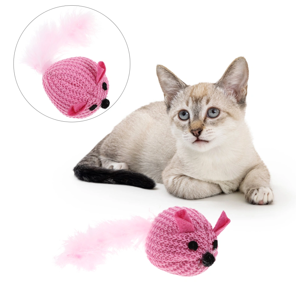 Knitted Plumage Mouse Teasing Cat Toy Soft Plush Mouse Cat Interactive Toy