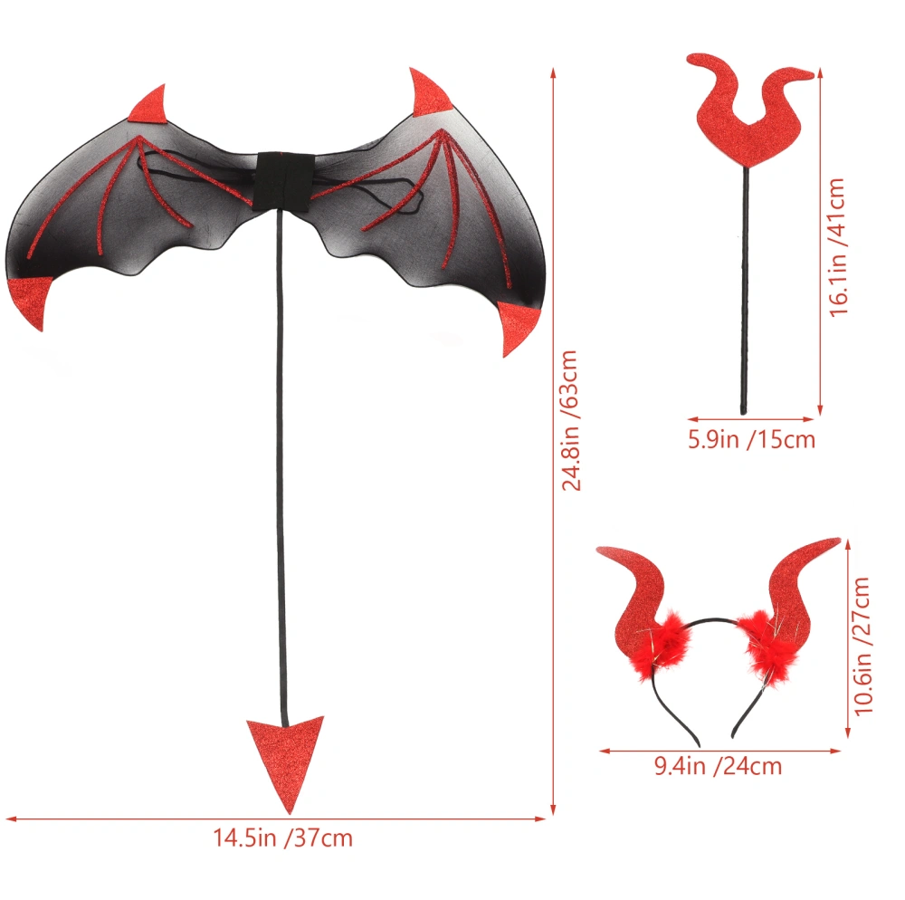 1 Set of Halloween Devil Costume Set Devil Wing Devil Stick Devil Horn Headband Costume Accessories