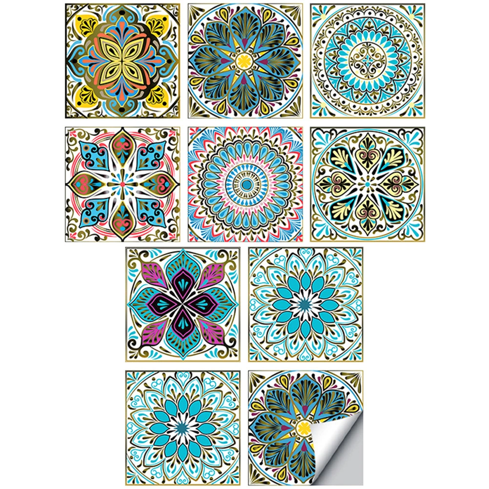 10 Sheets of Mandala Style Tile Sticker Household Self-adhesive Tile Sticker Removable Mural Decal