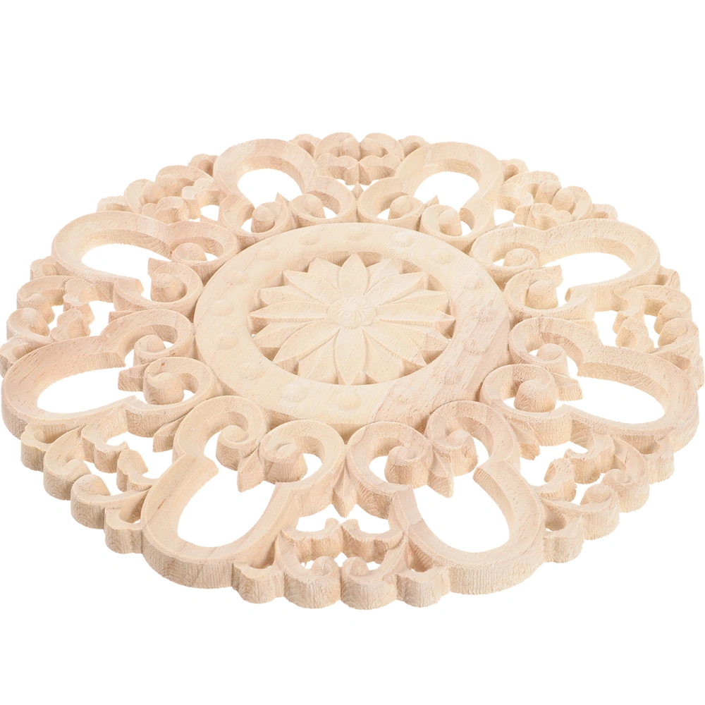 Round Wood Appliques Unpainted Wooden Carved Carvings Onlays for Cupboard Door Bed Cabinet