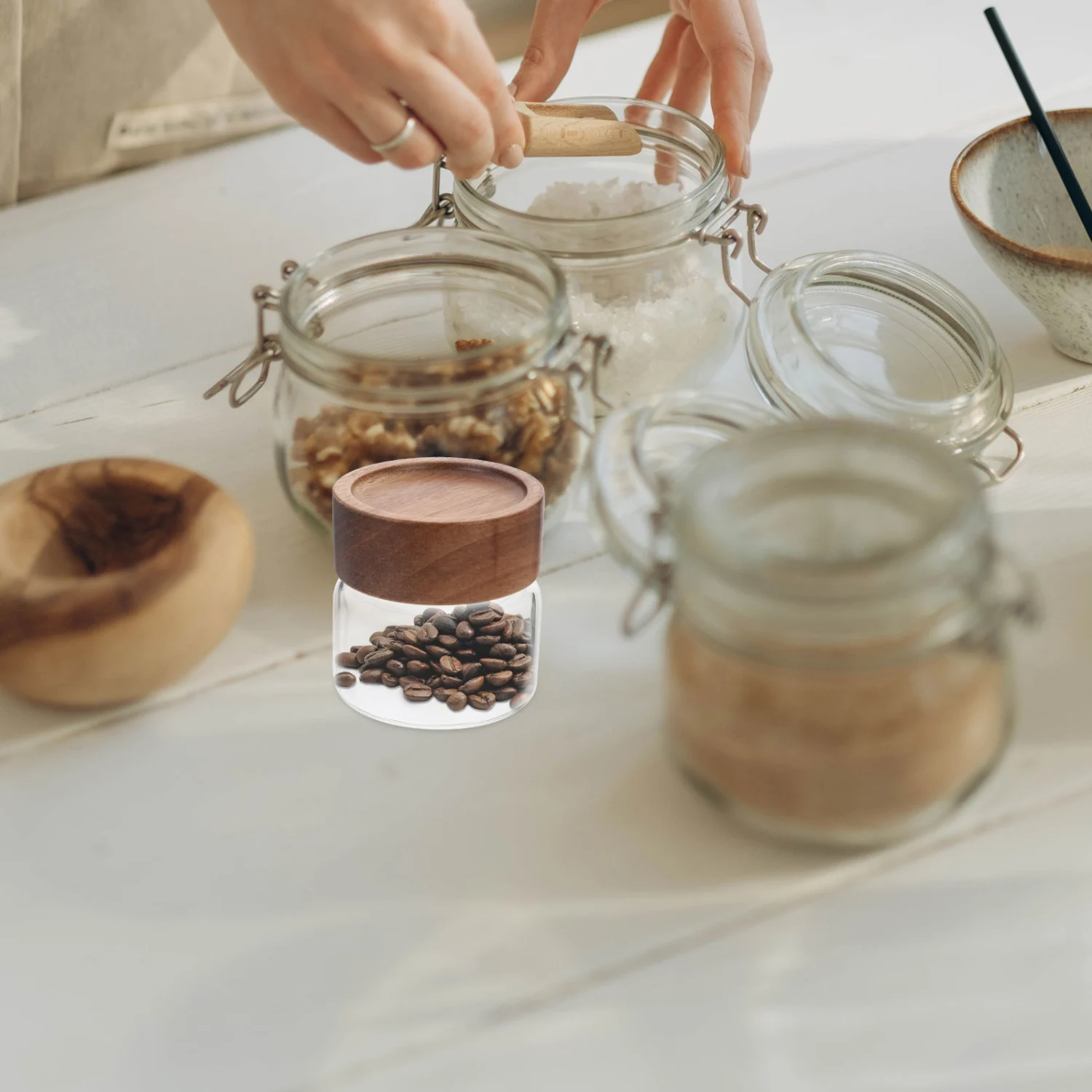 Glass Food Storage Jar Kitchen Food Storage Container Clear Glass Canister with Airtight Lid