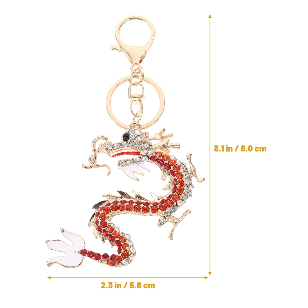 Chinese Style Keychain Chinese Dragon Molding Keychain Bling Rhinestone Pendant