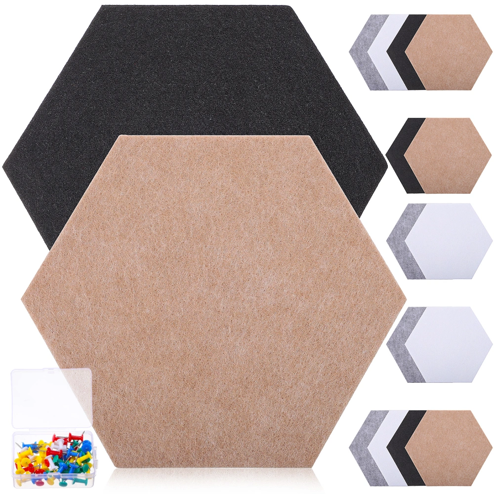 16Pcs Hexagon Felt Boards Colored Self Adhesive Pin Boards with Push Pins for Home Office Classroom