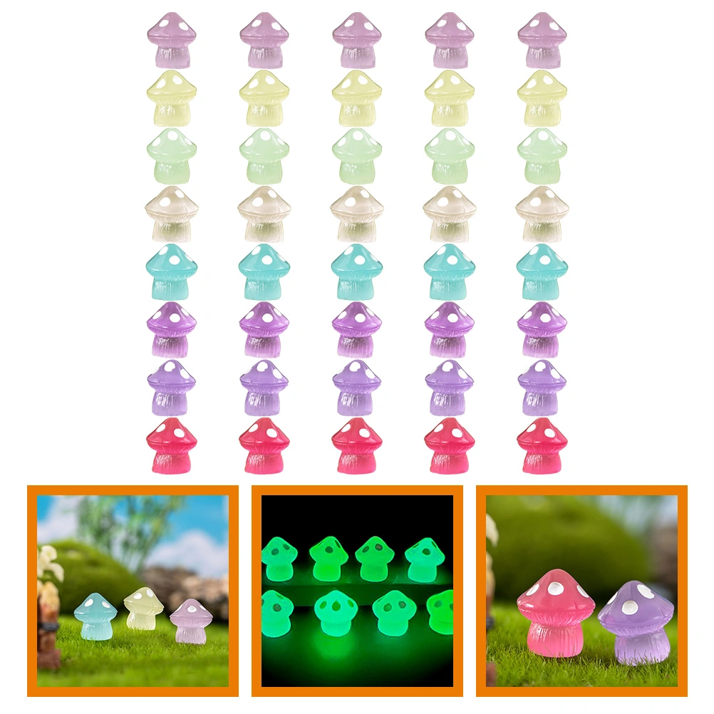 40pcs Resin Glow In The Dark Mushrooms Tiny Mushroom Decors Mini Mushrooms Bonsai Mushroom Models