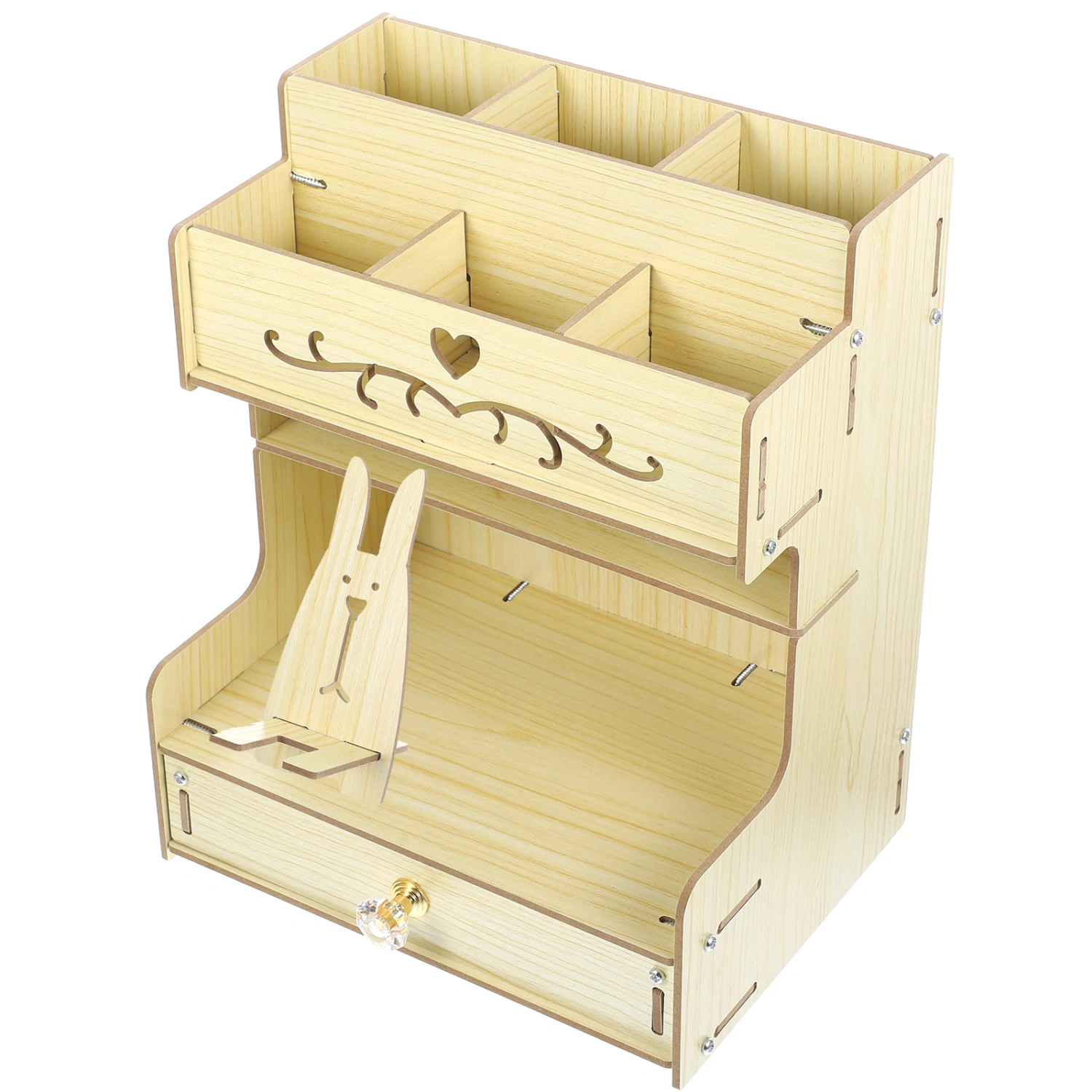 Wooden Desk Organizer Multi-Functional Pen Holder Storage Box Desktop Stationery Storage Rack for Office