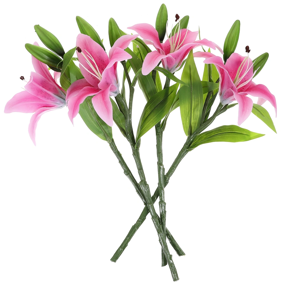 4Pcs Real Touch Lily Flowers Artificial Lily Flower Bouquet Faux Simulation Lily Flowers