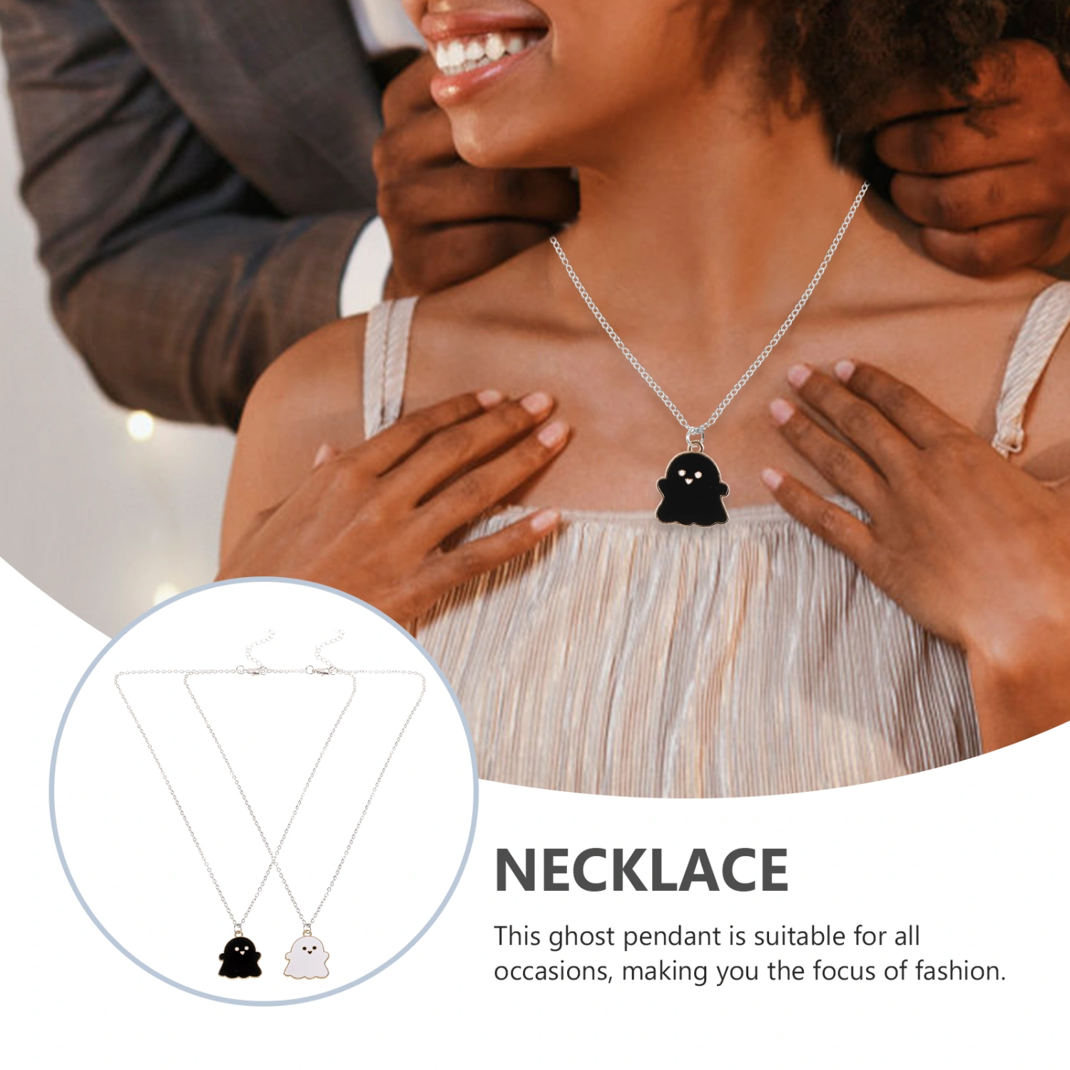2pcs Ghost Necklaces Couples Necklaces Gothic Necklace Halloween Pendant Necklace
