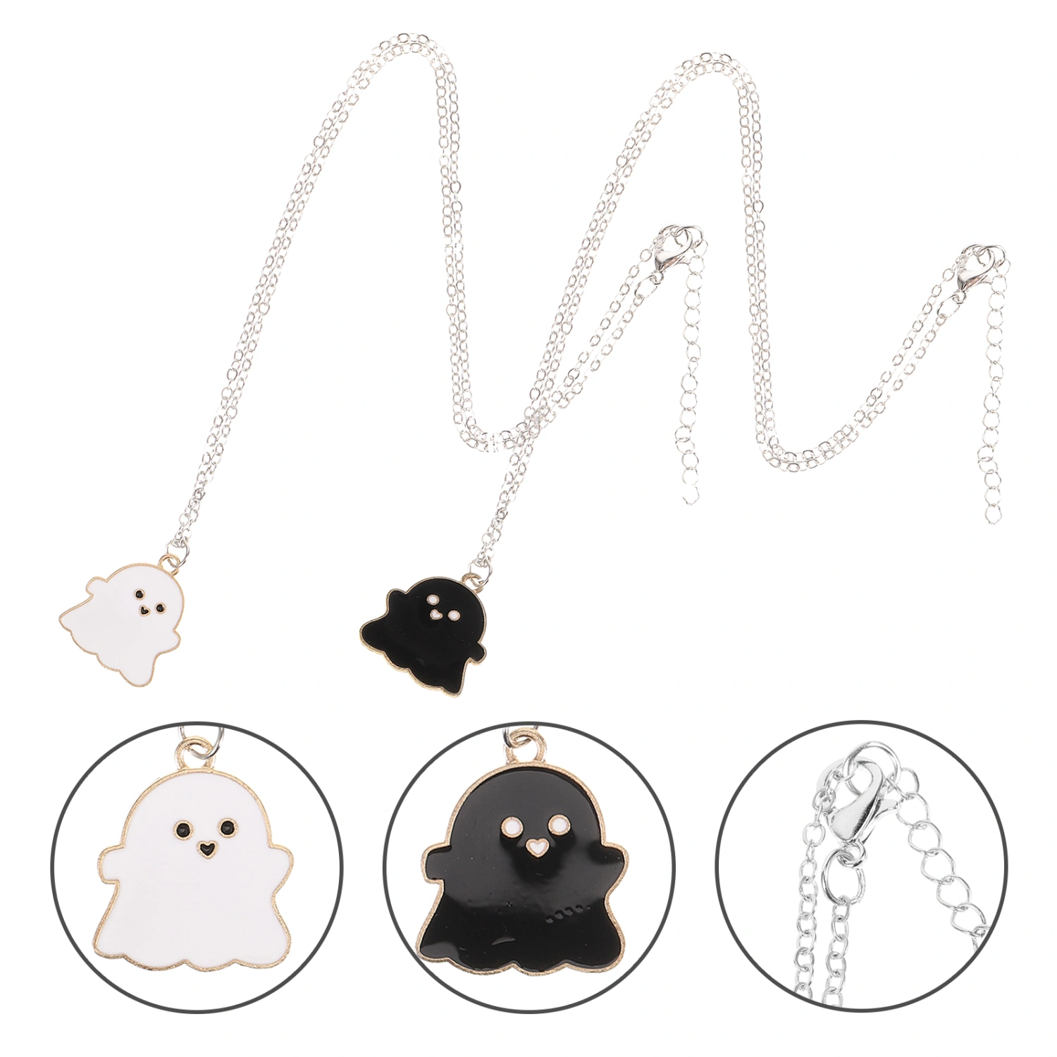 2pcs Ghost Necklaces Couples Necklaces Gothic Necklace Halloween Pendant Necklace