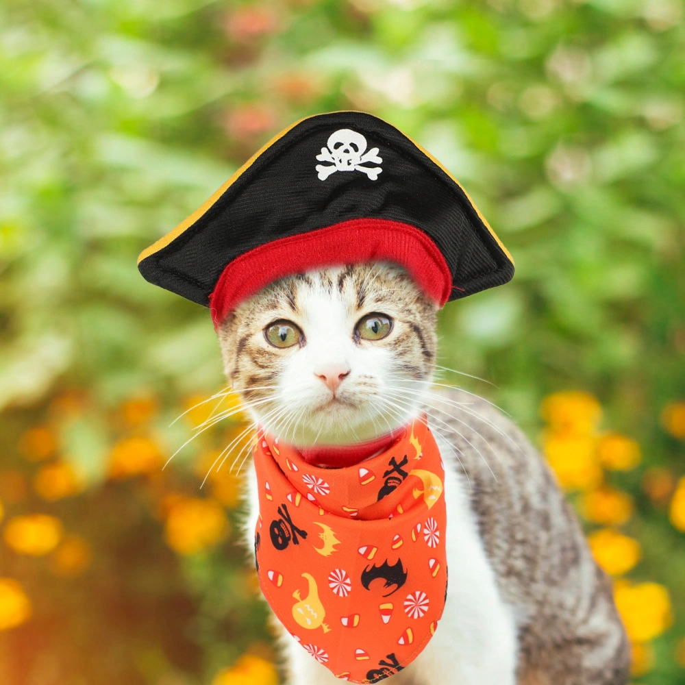 1 Set of Halloween Pet Costume Cat Pirate Cosplay Hat Triangular Scarf Hat Kit for Party