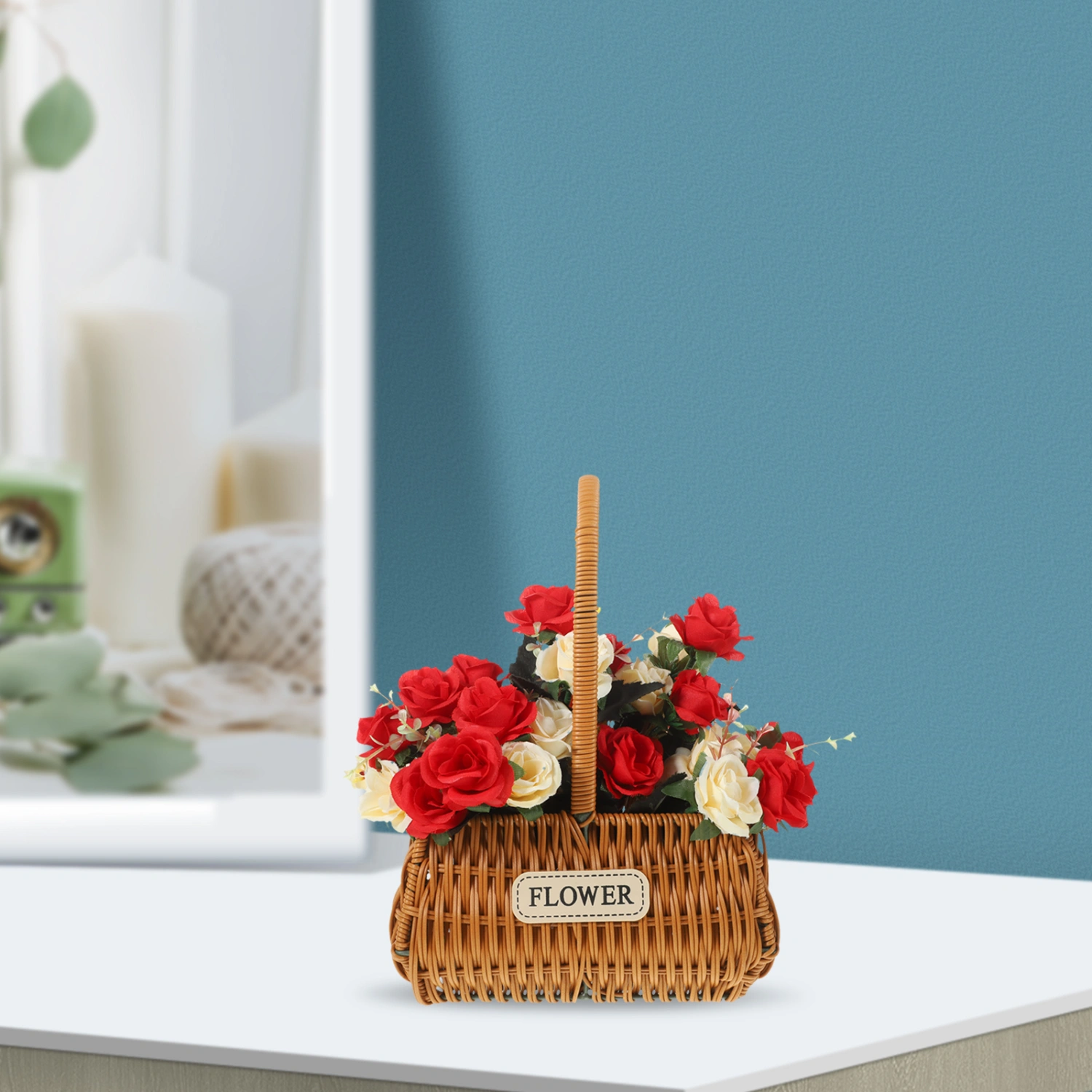 Handwoven Flower Basket with Handle Picnic Basket Wedding Flower Basket Decorative Basket