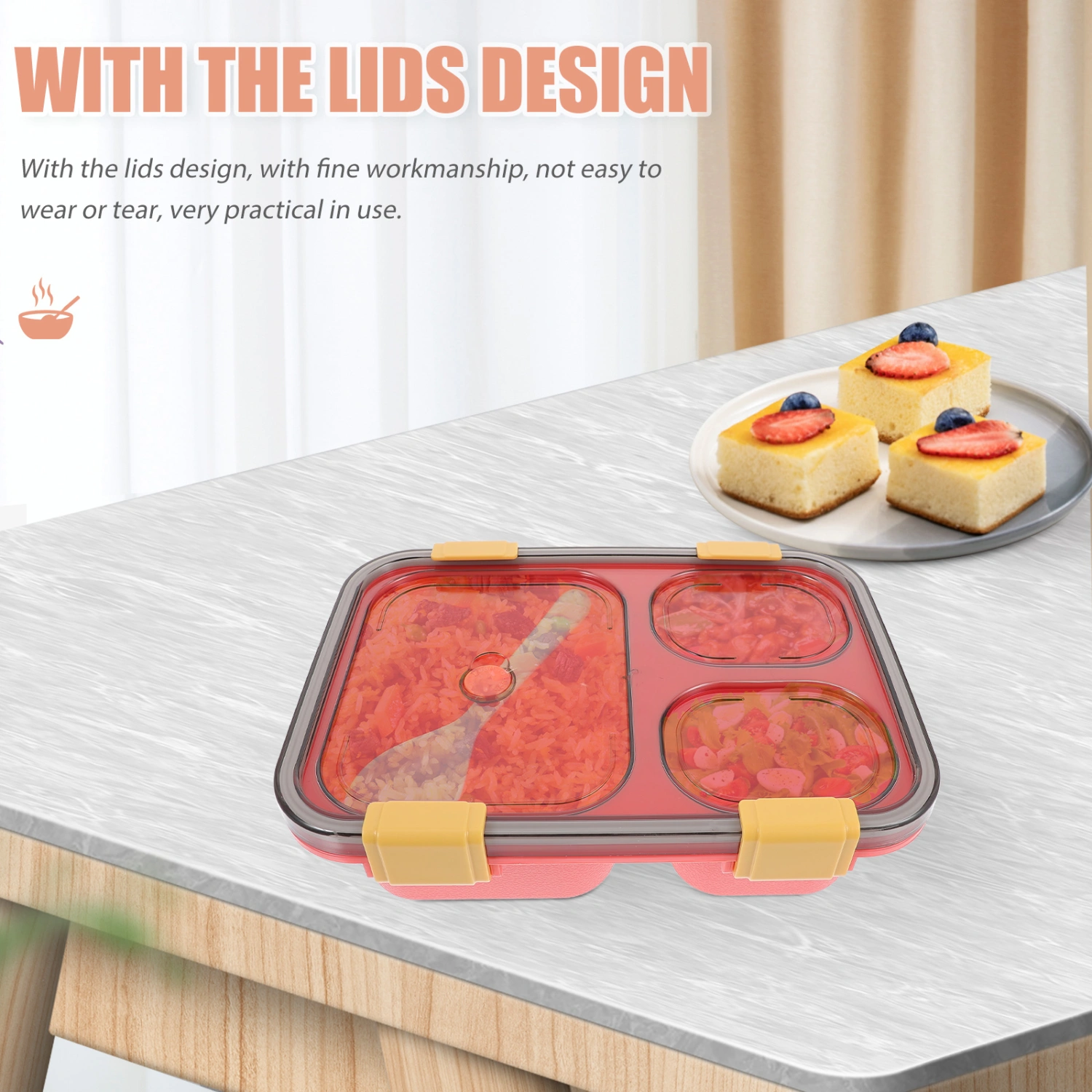 Microwaveable Bento Lunch Box Airtight Seal Lunch Box Divided Food Box Reusable Food Box