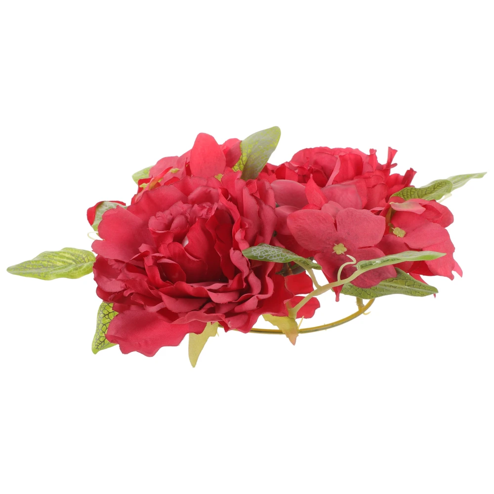 Desktop Artificial Peony Candle Wreath Red Peony Flower Candle Wreath Ring for Wedding