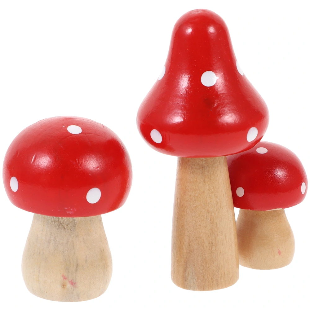 6pcs Wooden Mushroom Miniature Wood Crafts Small Mushroom Landscape Figurines