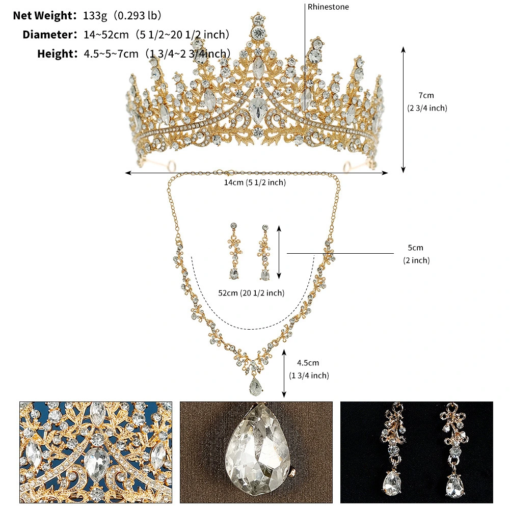1 Set Women Jewelry Crown Rhinestone Earrings Necklace Drop Earrings Decoration for Wedding Bride