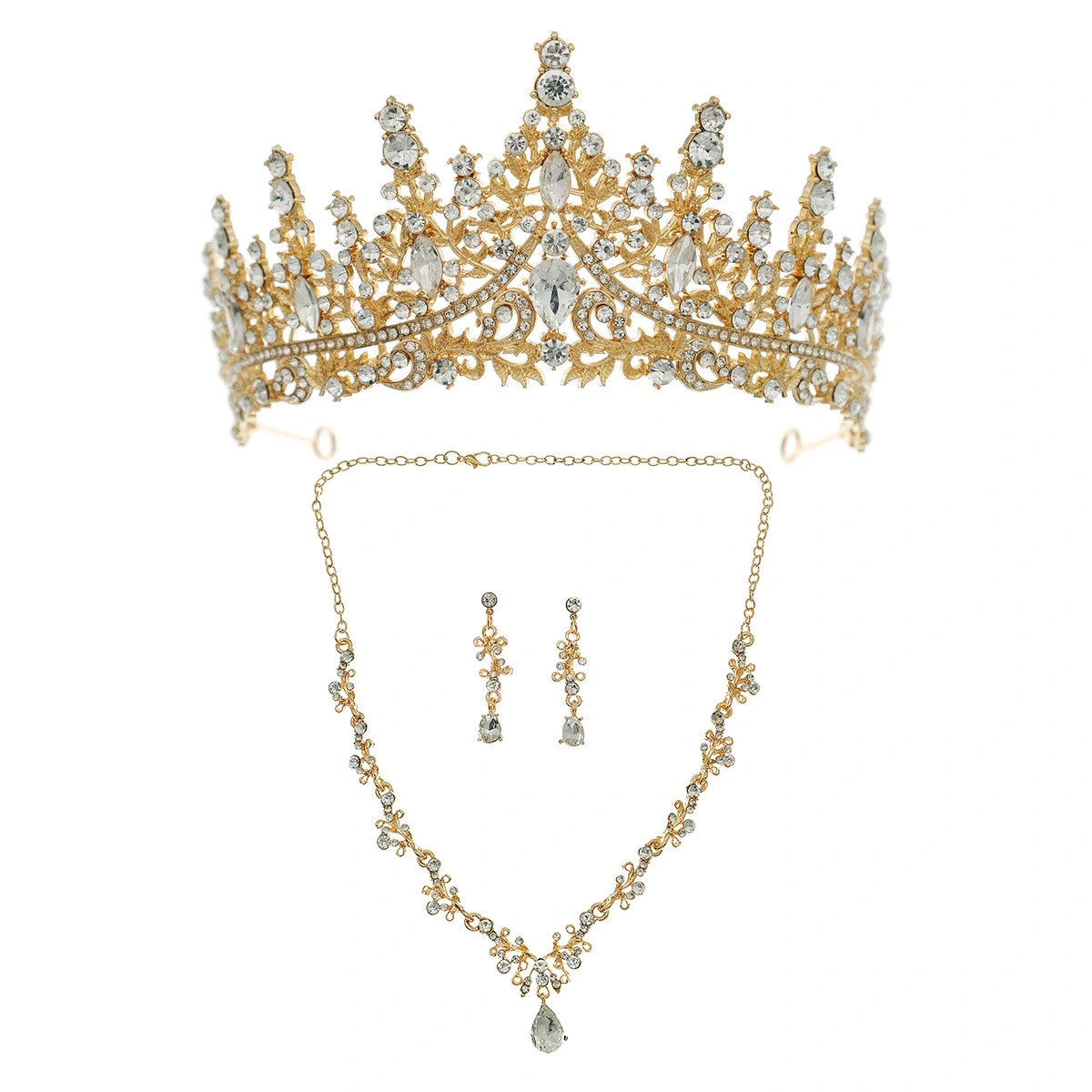 1 Set Women Jewelry Crown Rhinestone Earrings Necklace Drop Earrings Decoration for Wedding Bride