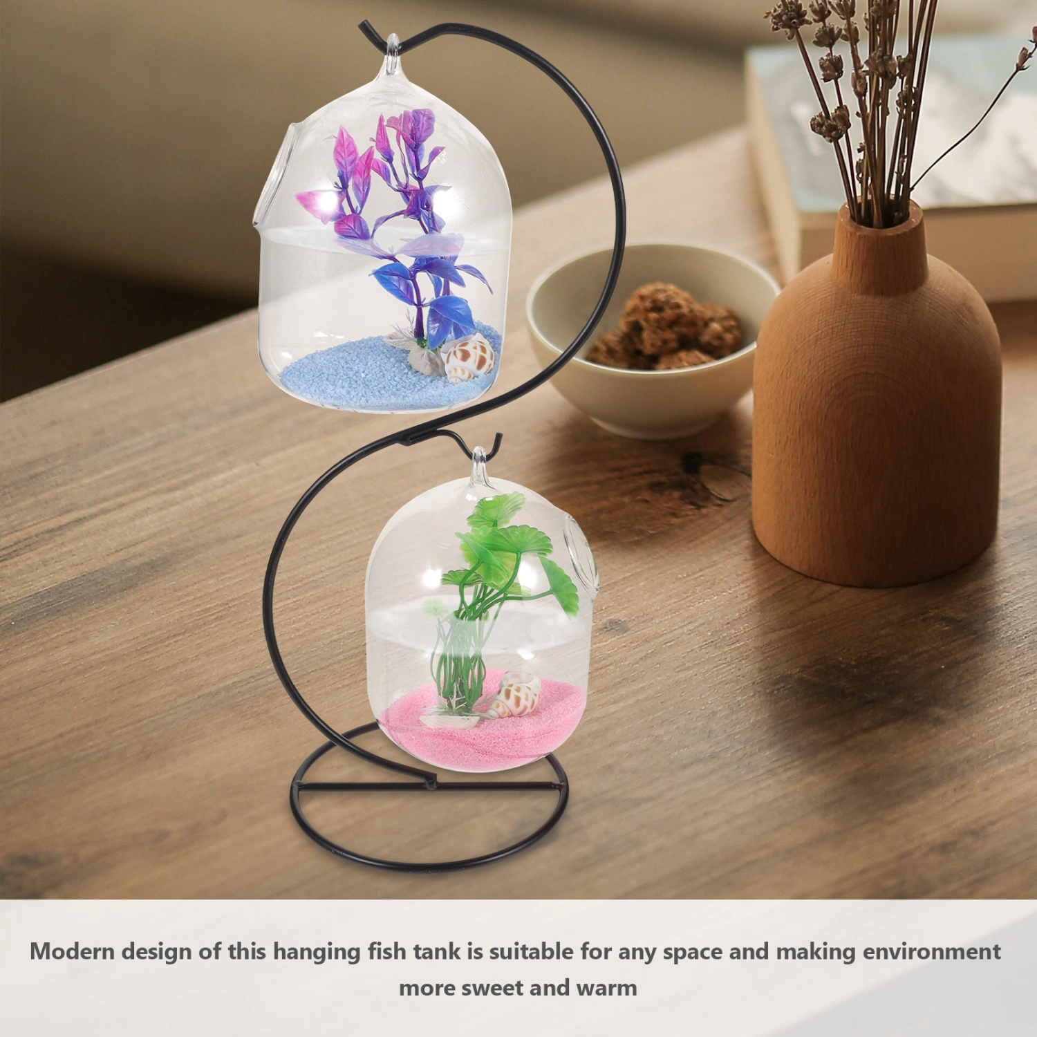 1 set of Desktop Hanging Glass Fish Tank Mini Table Aquarium Glass Betta Fish Bowl