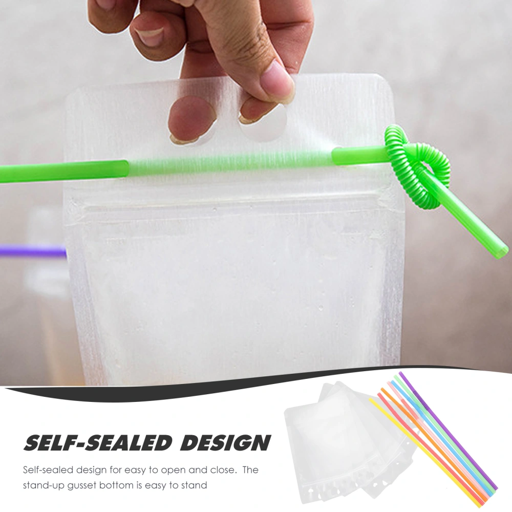 1 Set of Multi-function Beverage Bags Handheld Juice Pouches Straw Design Drink Pouches