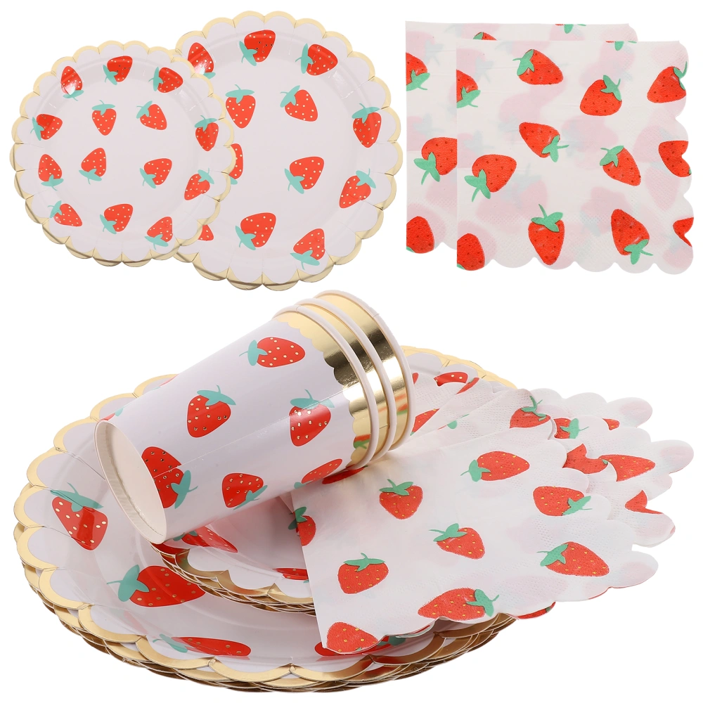 1 Set of Strawberry Disposable Party Dinnerware Strawberry Theme Party Gathering Supplies