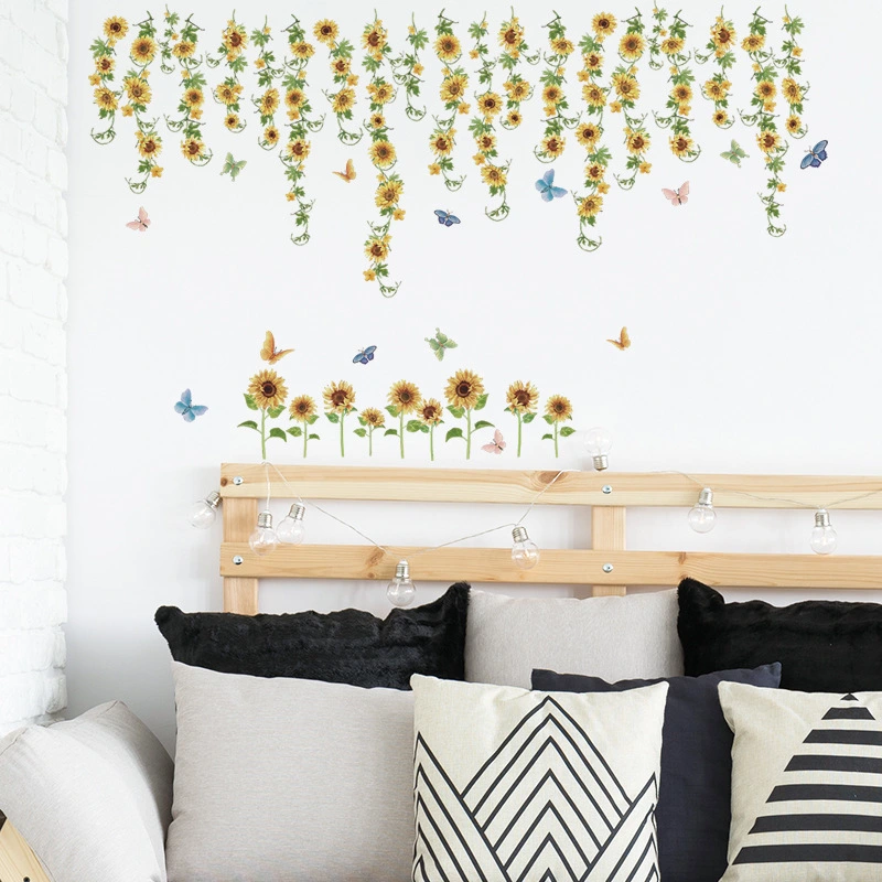 2 Sets Sunflowers Wall Decals DIY Wall Decorative Floral Wall Stickers Home Wall Decals