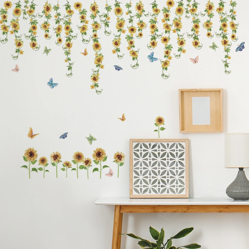 2 Sets Sunflowers Wall Decals DIY Wall Decorative Floral Wall Stickers Home Wall Decals