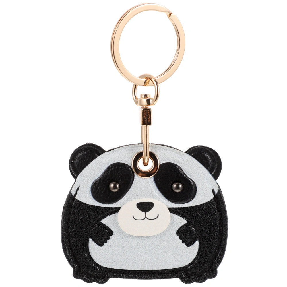 Cartoon Panda Keychain Pu Leather Cover Key Ring Cute Entrance Guard Card Cover