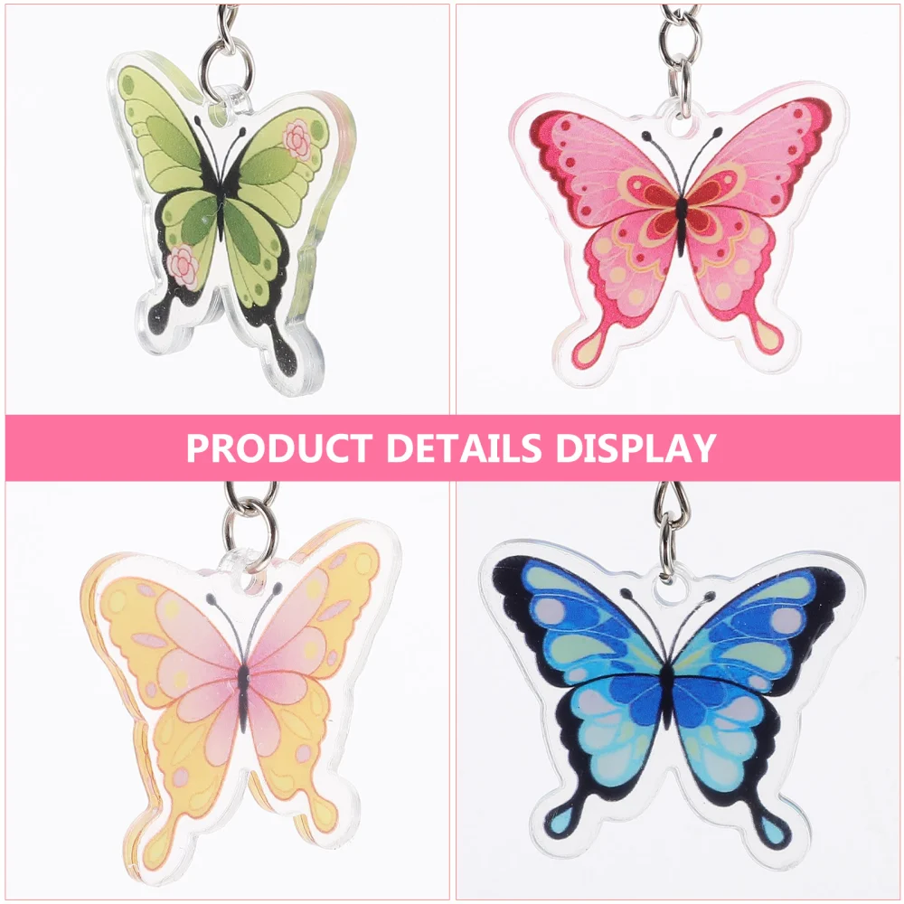 8pcs Butterfly-shape Cartoon Key Chain Bag Hanging Ornament Decorative Key Ring