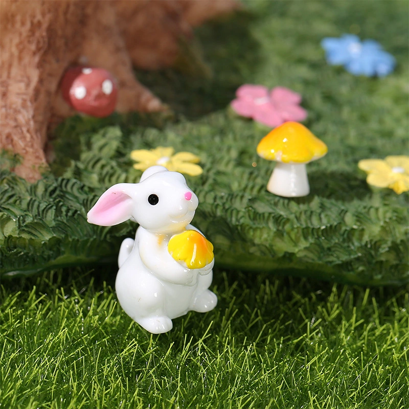 1 Set Miniature Garden Figurine Miniature Bunny and Mushroom Figurine Resin Animal Statue