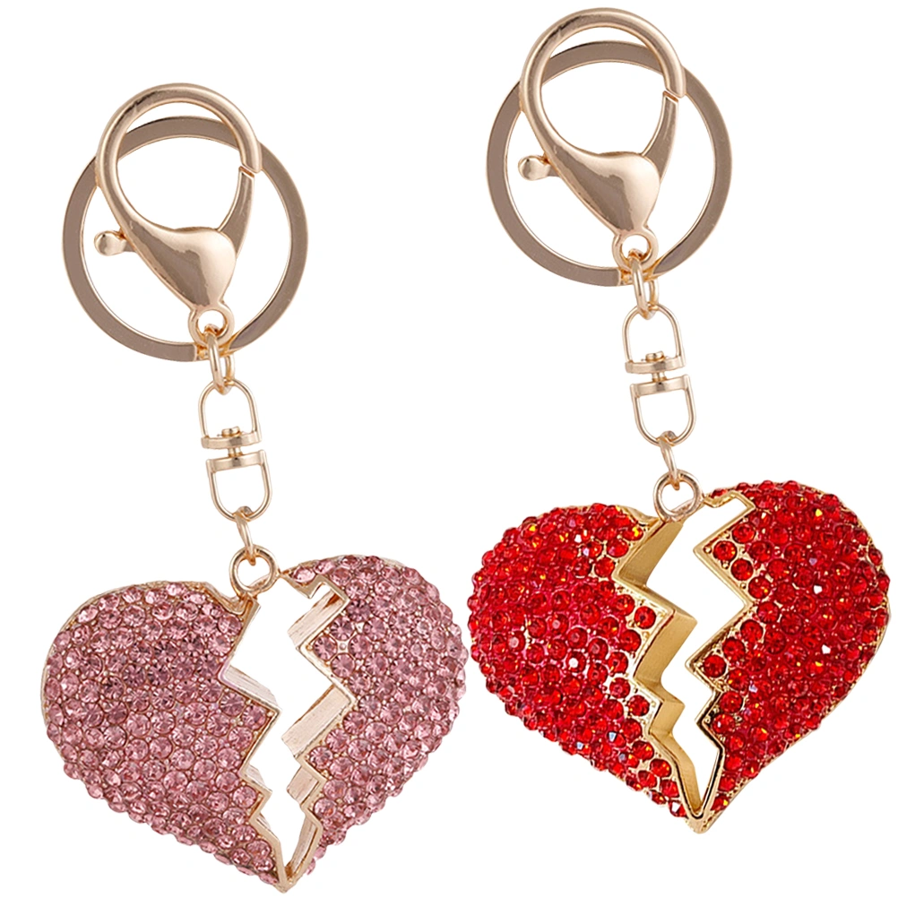 2pcs Hollow Love Heart Key Chain Diamonds Inlaid Key Pendant Key Chain Ornaments Key Chain Decor