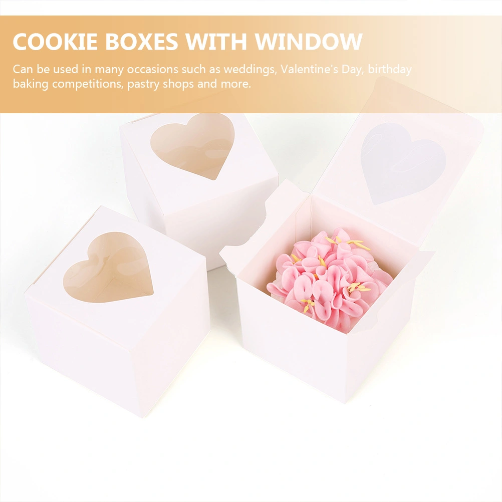 10pcs Cookie Box Heart Shape Window Dessert Packaging Individual Cupcake Box