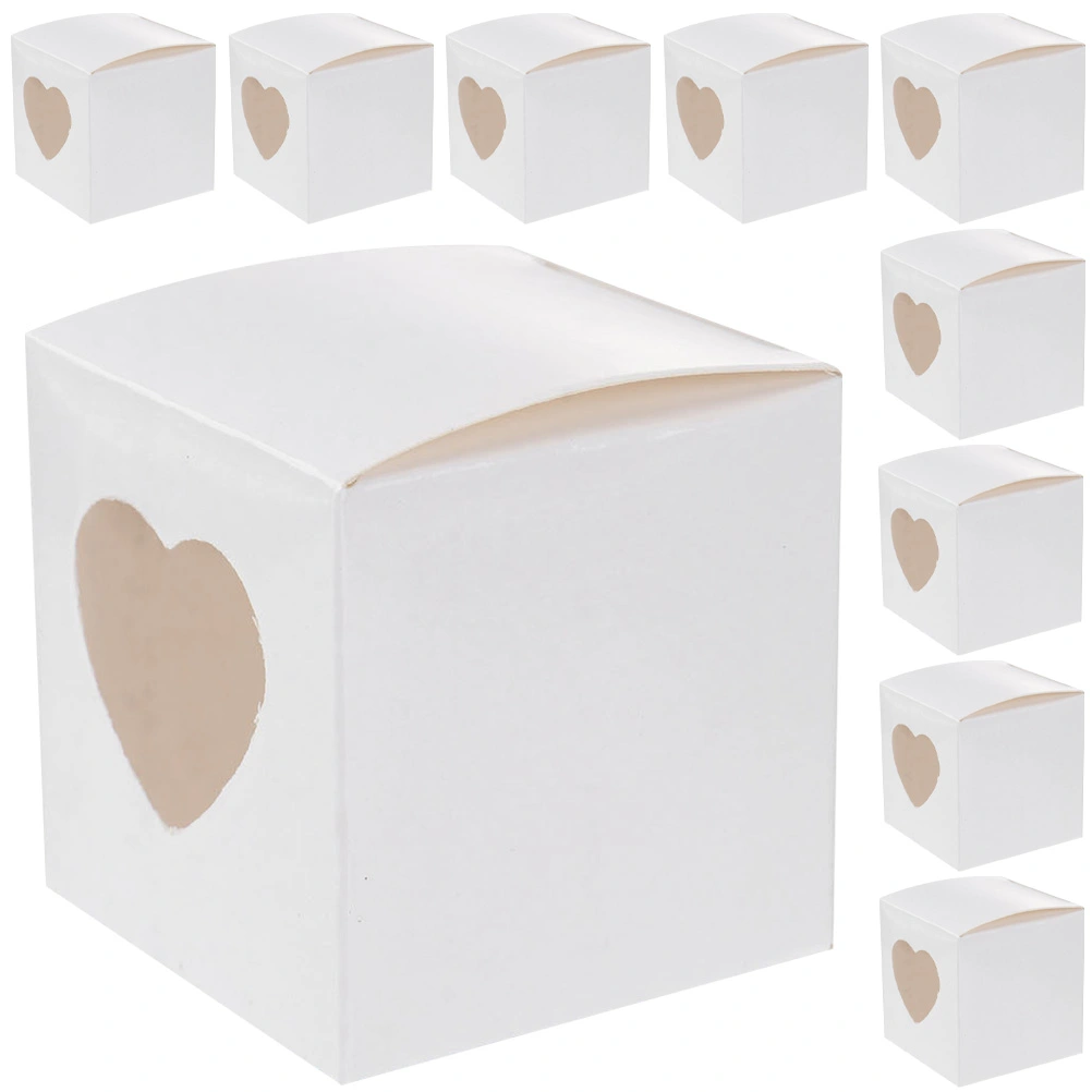10pcs Cookie Box Heart Shape Window Dessert Packaging Individual Cupcake Box