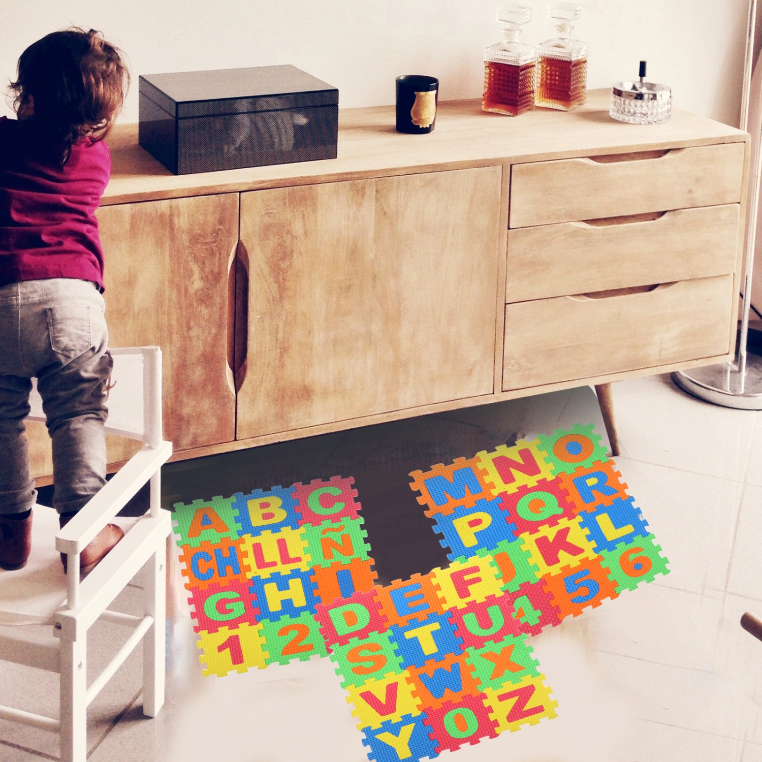 36pcs Spanish Alphabet Puzzle Mat Interlocking Letter Mat Kids Foam Puzzle Play Mat for Kids Toy