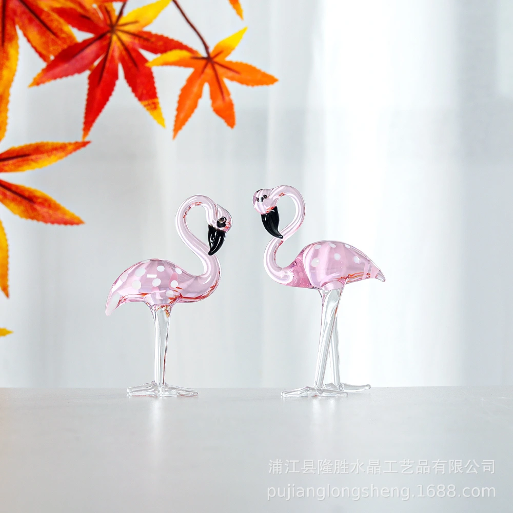 2Pcs Tabletop Flamingo Figurine Small Flamingo Statue Crystal Craft Flamingo Decoration